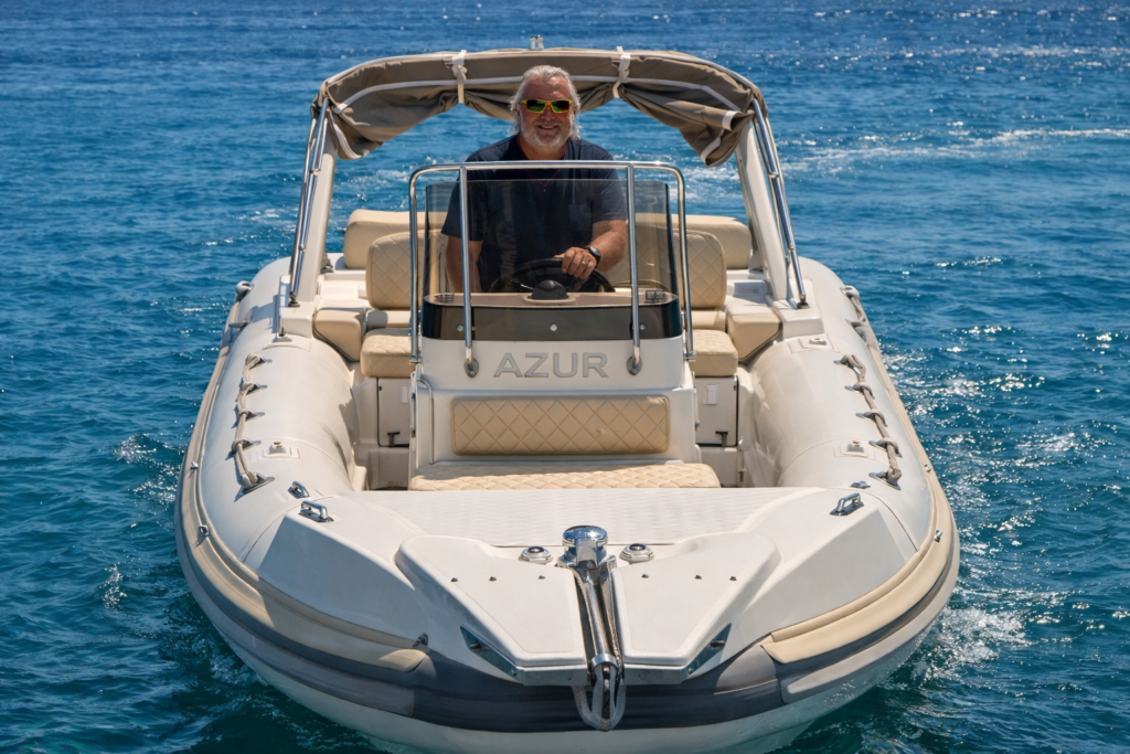 Azur Modern helm and navigation console of the Azur RIB for private charters in Sifnos